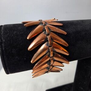 Vintage Brutalist Copper Spiked Link Bracelet Modernist Fishbone Chevron 7 Inch